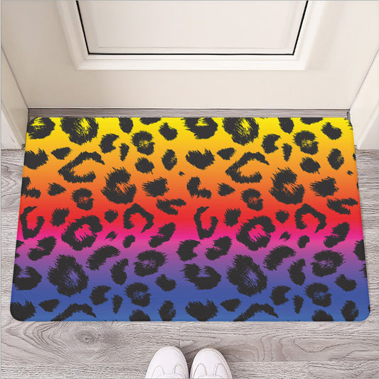 Rainbow Leopard Print Rubber Doormat