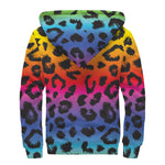 Rainbow Leopard Print Sherpa Lined Zip Up Hoodie