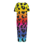 Rainbow Leopard Print Short Sleeve Long Nightdress
