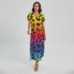 Rainbow Leopard Print Short Sleeve Maxi Dress