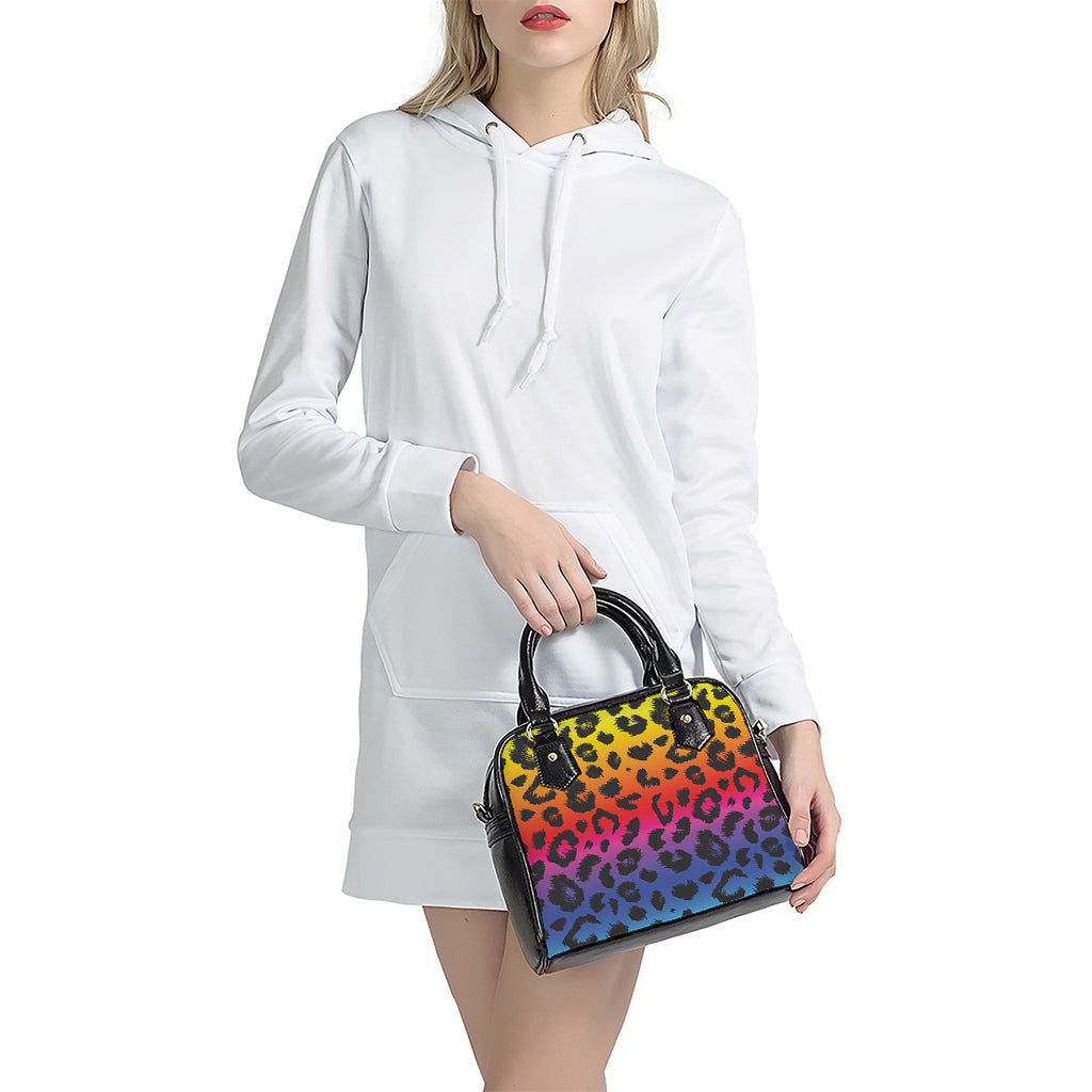 Rainbow Leopard Print Shoulder Handbag