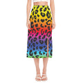 Rainbow Leopard Print Side Slit Midi Skirt