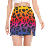 Rainbow Leopard Print Side Slit Mini Skirt