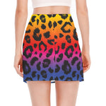 Rainbow Leopard Print Side Slit Mini Skirt