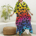 Rainbow Leopard Print Silk V-Neck Kaftan Dress