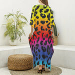 Rainbow Leopard Print Silk V-Neck Kaftan Dress