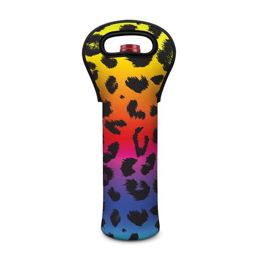 Rainbow Leopard Print Single Neoprene Wine Tote