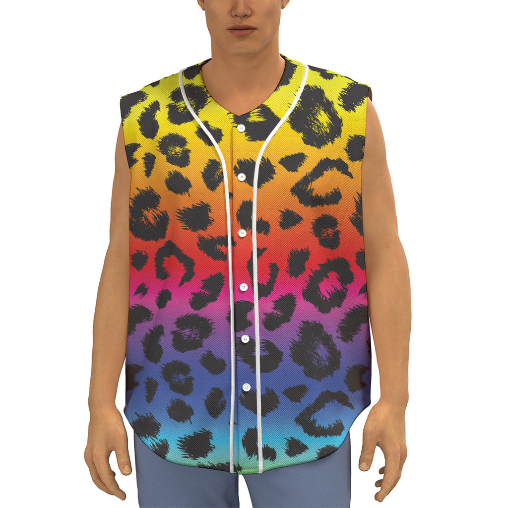 Rainbow Leopard Print Sleeveless Baseball Jersey