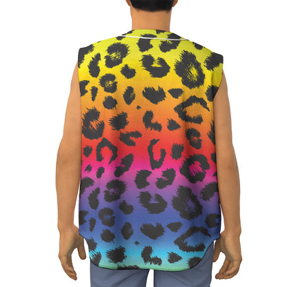 Rainbow Leopard Print Sleeveless Baseball Jersey