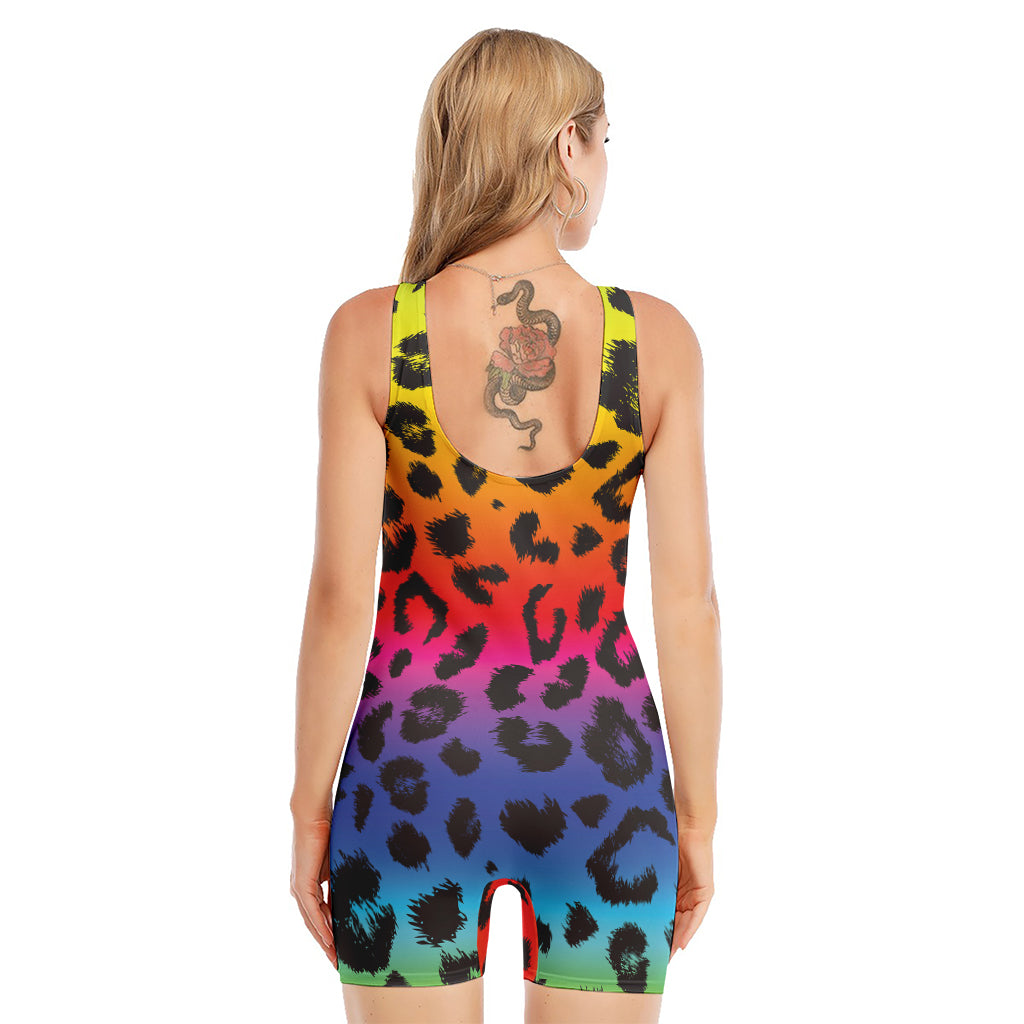 Rainbow Leopard Print Sleeveless One Piece Swimsuit