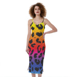 Rainbow Leopard Print Slim Fit Midi Cami Dress