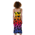 Rainbow Leopard Print Slim Fit Midi Cami Dress