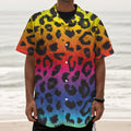 Rainbow Leopard Print Textured Short Sleeve Shirt