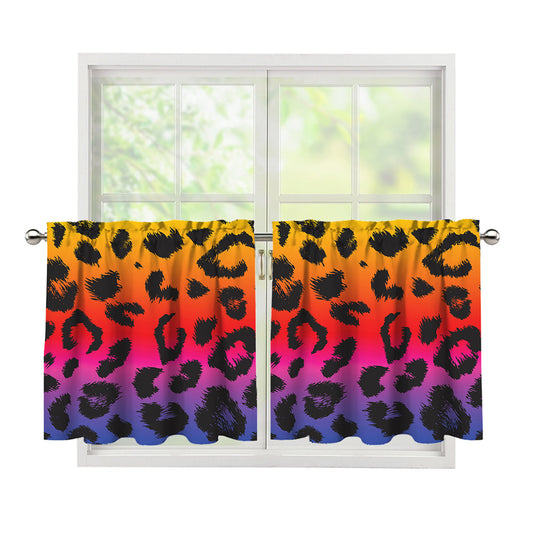 Rainbow Leopard Print Tier Curtains
