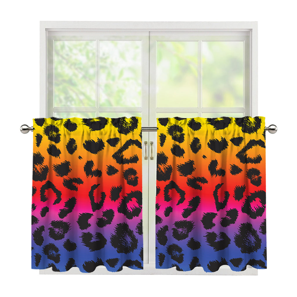 Rainbow Leopard Print Tier Curtains
