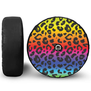 Rainbow Leopard Print Tire Cover With Camera Hole