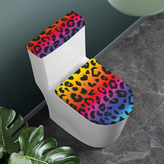 Rainbow Leopard Print Toilet Lid And Tank Cover Set