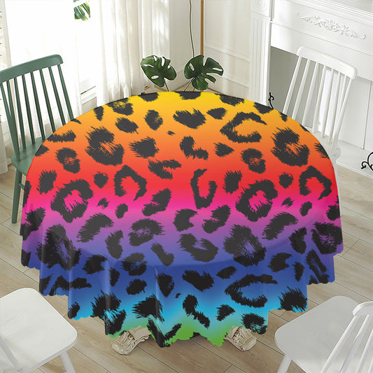 Rainbow Leopard Print Waterproof Round Tablecloth