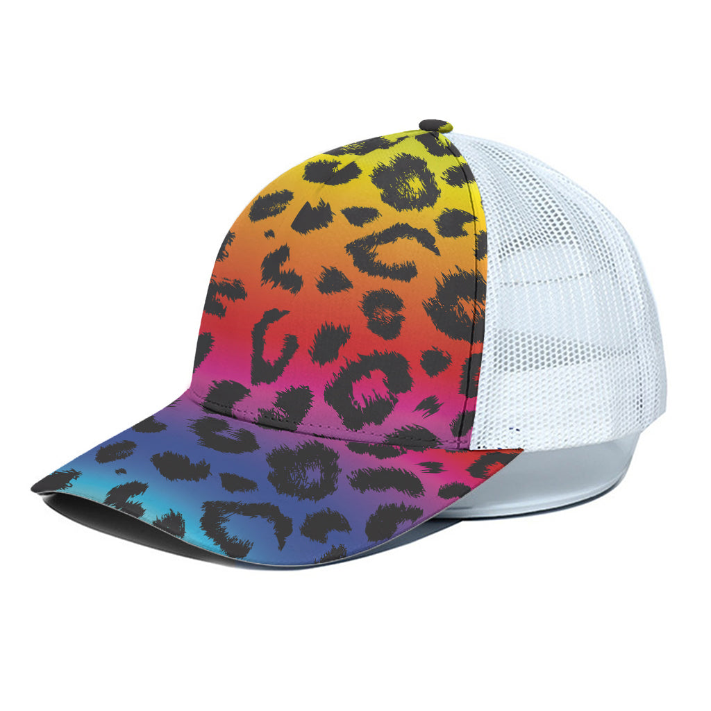 Rainbow Leopard Print White Mesh Trucker Cap