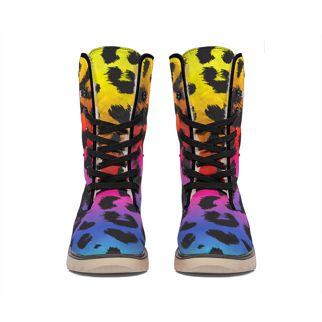 Rainbow Leopard Print Winter Boots