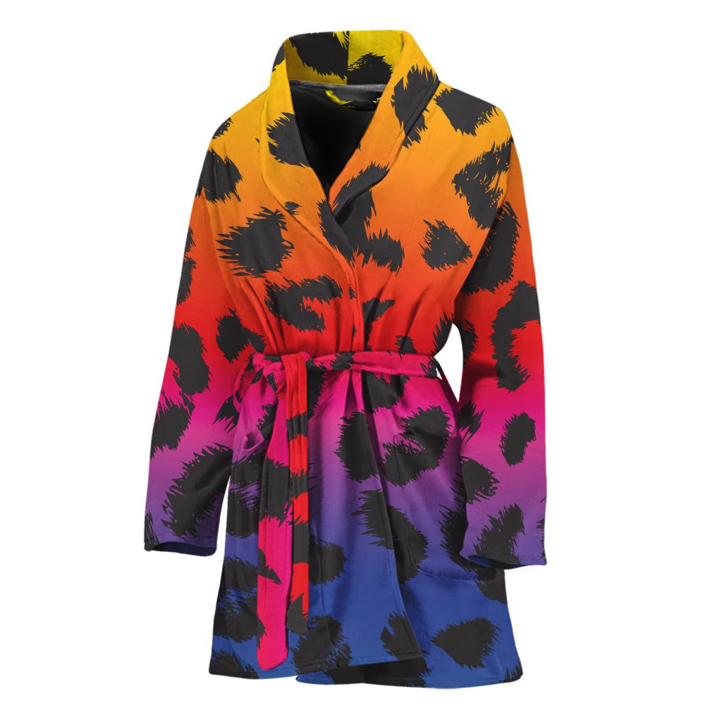 Rainbow Leopard Print Women's Bathrobe