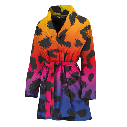 Rainbow Leopard Print Women's Bathrobe