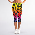 Rainbow Leopard Print Women's Capri Leggings