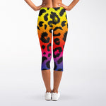 Rainbow Leopard Print Women's Capri Leggings