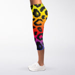 Rainbow Leopard Print Women's Capri Leggings
