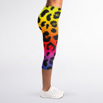 Rainbow Leopard Print Women's Capri Leggings