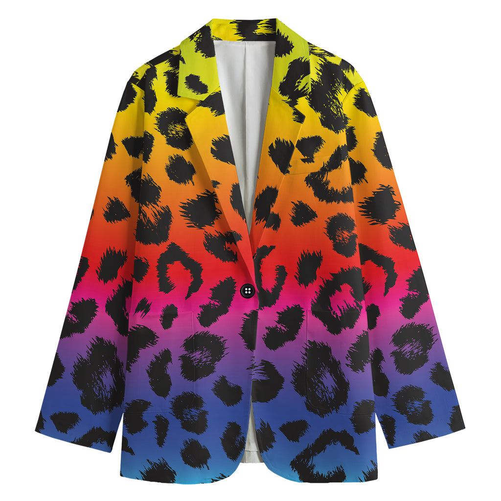 Rainbow Leopard Print Women's Cotton Blazer