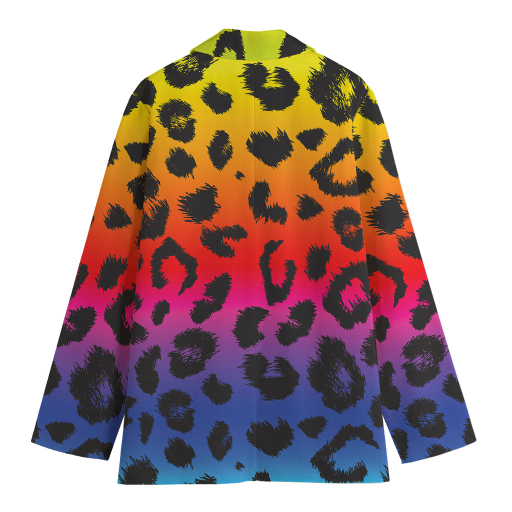 Rainbow Leopard Print Women's Cotton Blazer