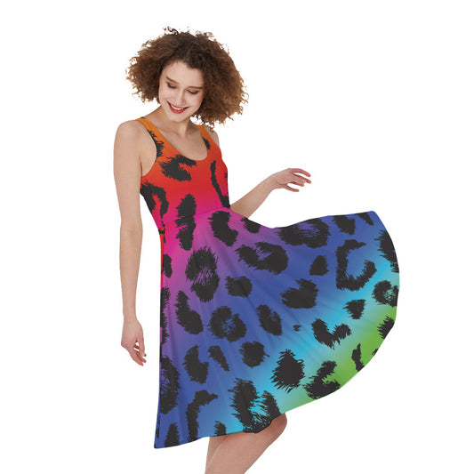 Rainbow Leopard Print Women's Sleeveless Dress