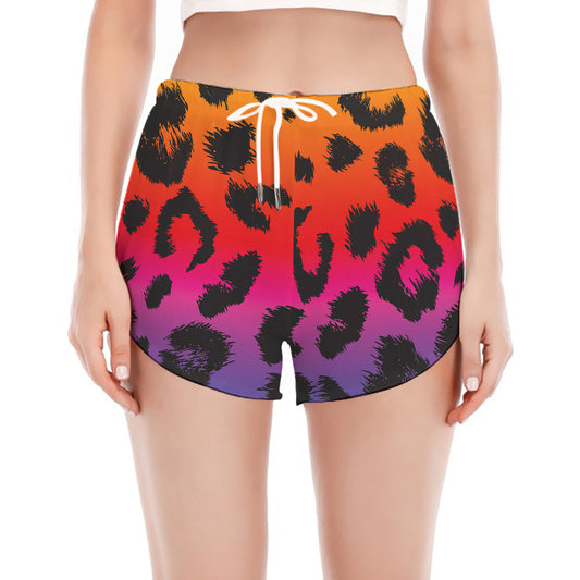 Rainbow Leopard Print Women's Split Running Shorts