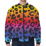 Rainbow Leopard Print Zip Sleeve Bomber Jacket