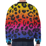 Rainbow Leopard Print Zip Sleeve Bomber Jacket