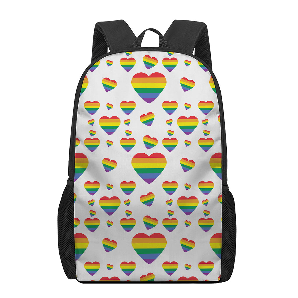 Rainbow LGBT Heart Pattern Print 17 Inch Backpack