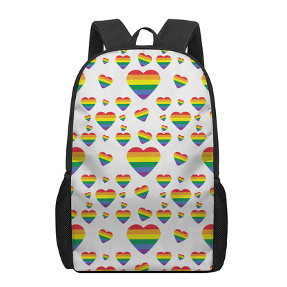 Rainbow LGBT Heart Pattern Print 17 Inch Backpack