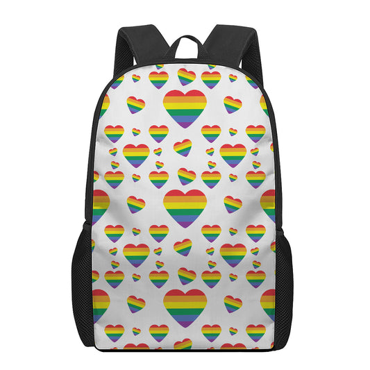 Rainbow LGBT Heart Pattern Print 17 Inch Backpack