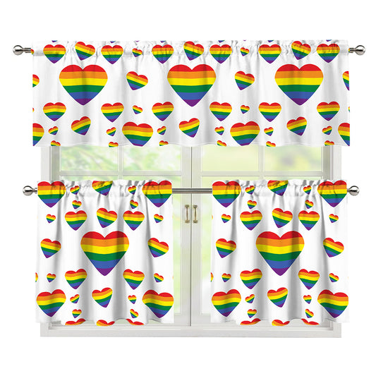 Rainbow LGBT Heart Pattern Print 3 Piece Kitchen Curtains