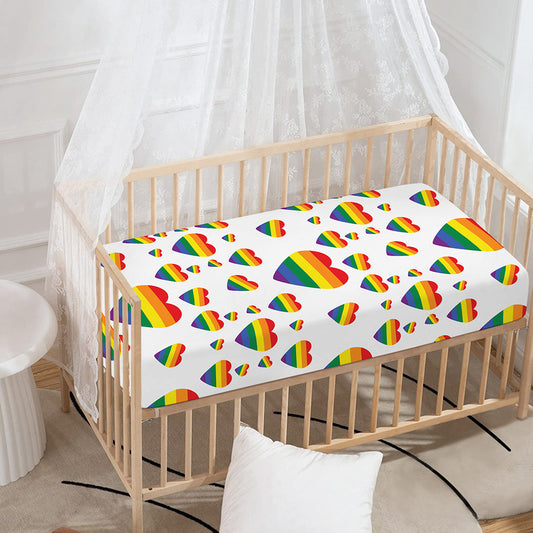 Rainbow LGBT Heart Pattern Print Baby Crib Sheet