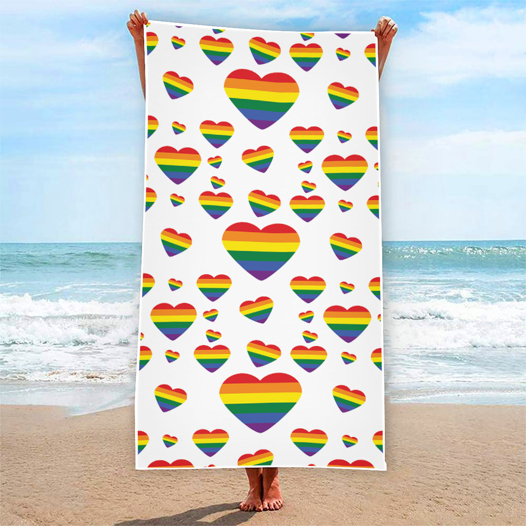 Rainbow LGBT Heart Pattern Print Beach Towel
