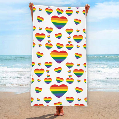 Rainbow LGBT Heart Pattern Print Beach Towel