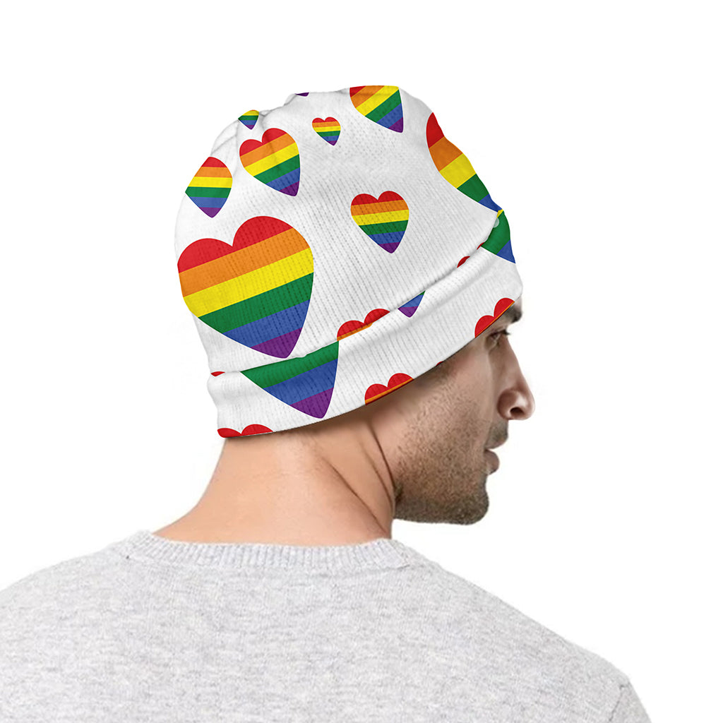 Rainbow LGBT Heart Pattern Print Beanie