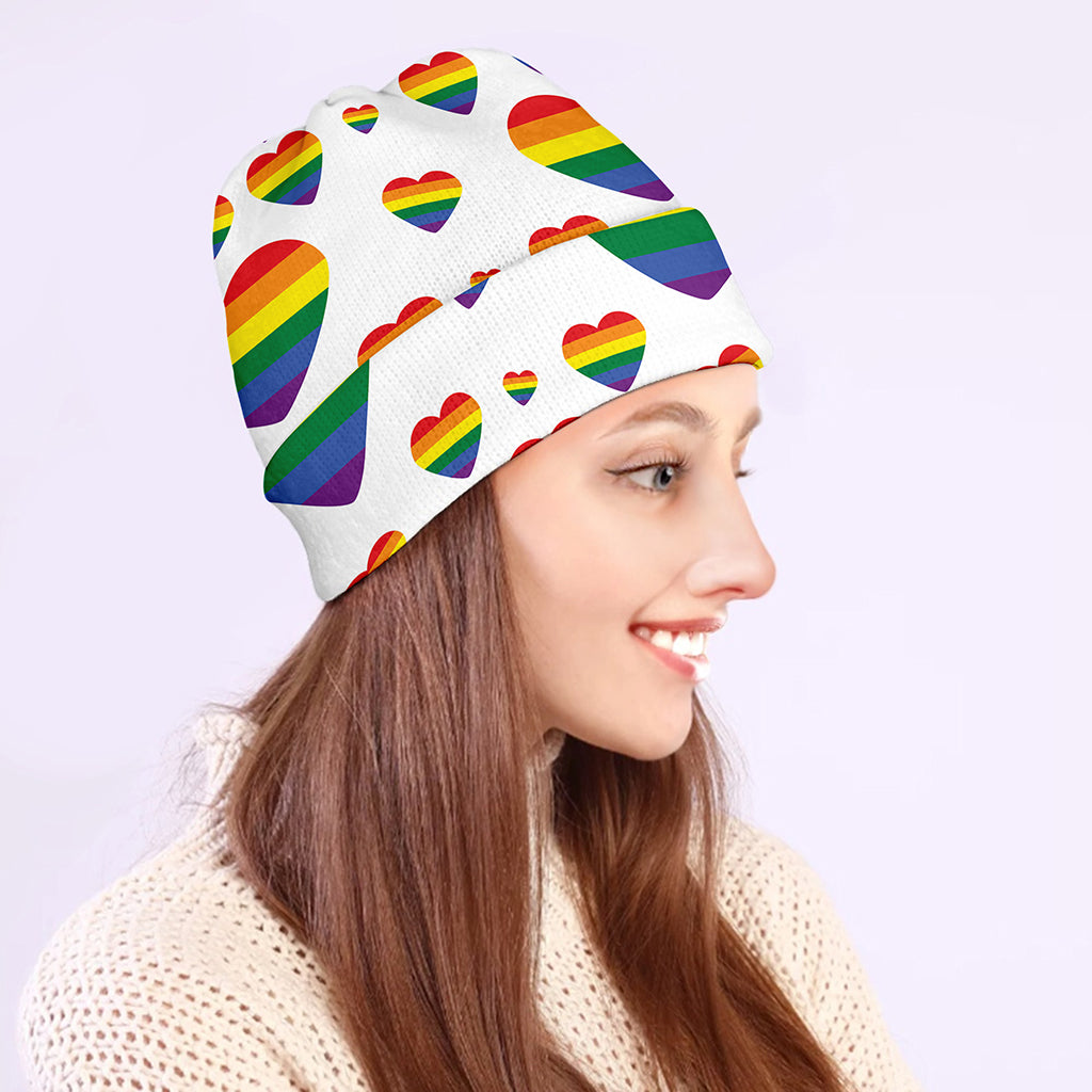 Rainbow LGBT Heart Pattern Print Beanie