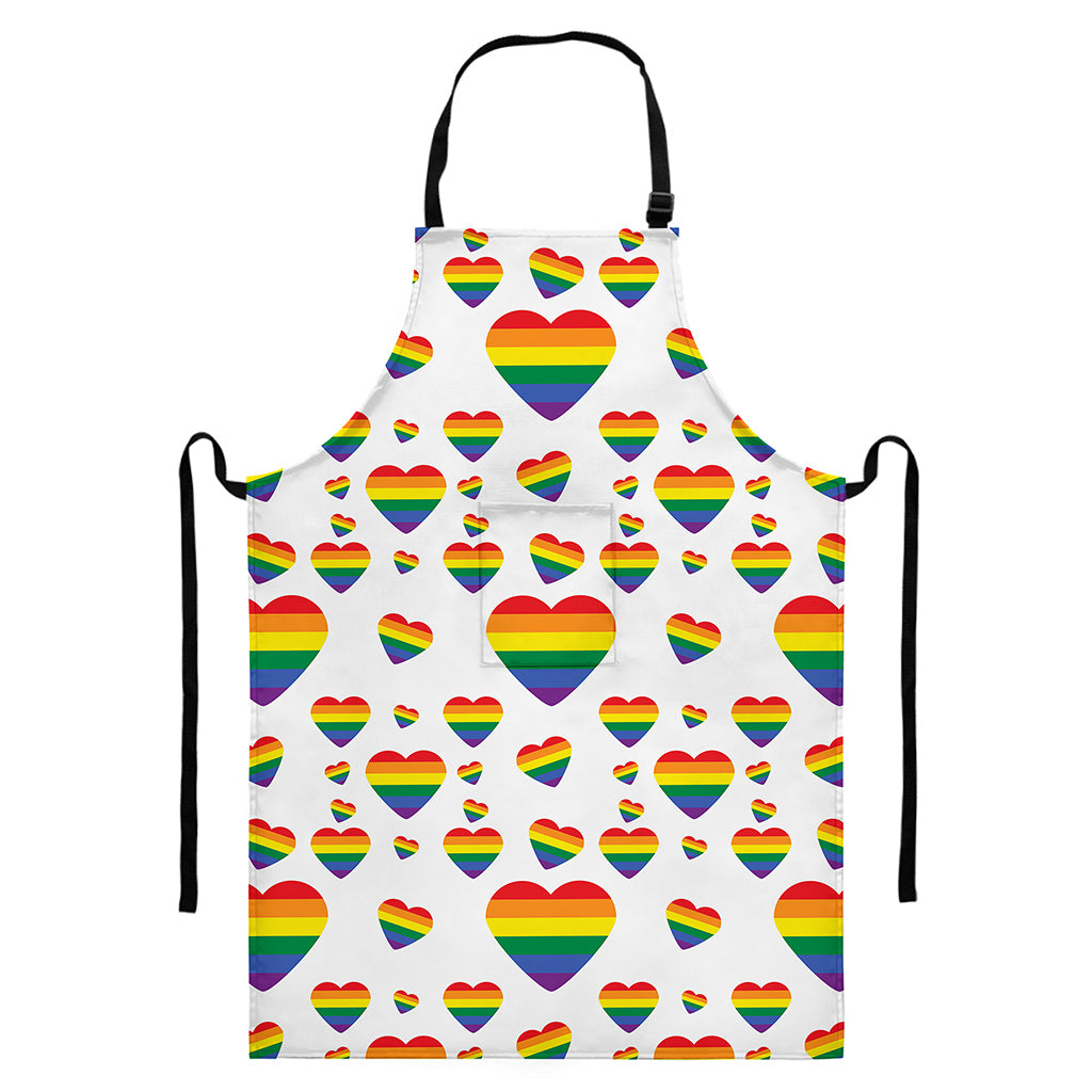 Rainbow LGBT Heart Pattern Print Bib Apron With Pocket