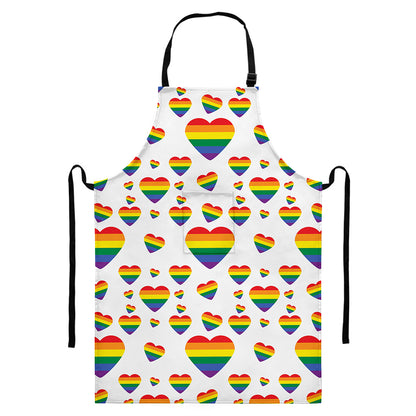 Rainbow LGBT Heart Pattern Print Bib Apron With Pocket