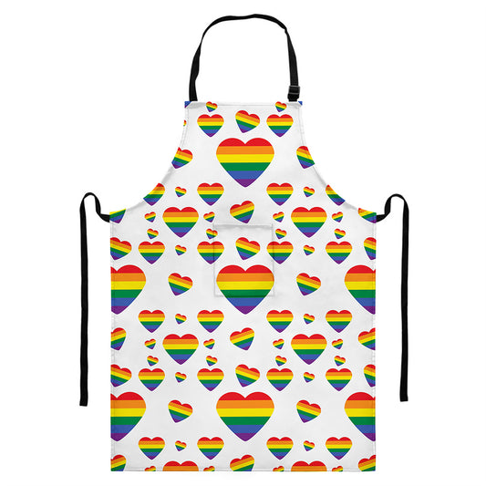 Rainbow LGBT Heart Pattern Print Bib Apron With Pocket