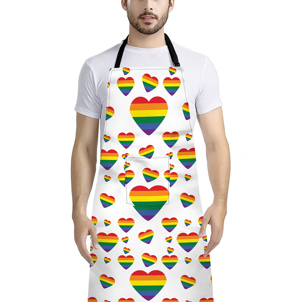 Rainbow LGBT Heart Pattern Print Bib Apron With Pocket