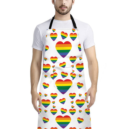 Rainbow LGBT Heart Pattern Print Bib Apron With Pocket